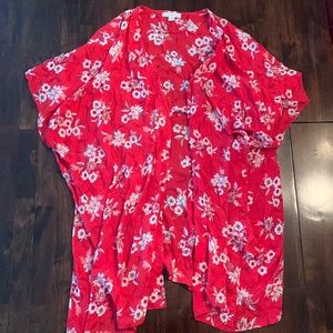 NWOT LOFT red and white flower print kimono, size XS/S